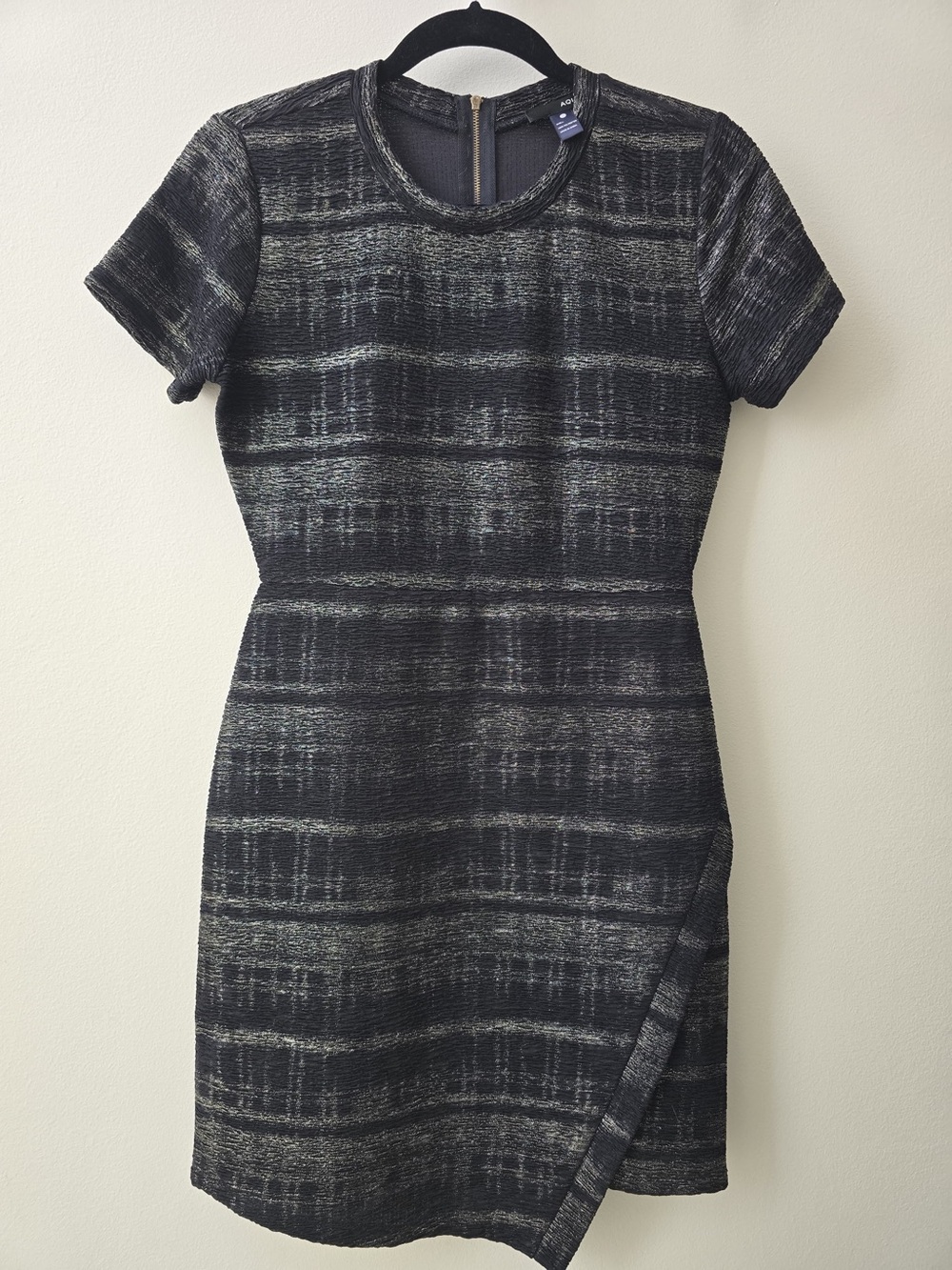 Aqua Black silver/gold shimmer asymmetrical Short Sleeve Mini Dress